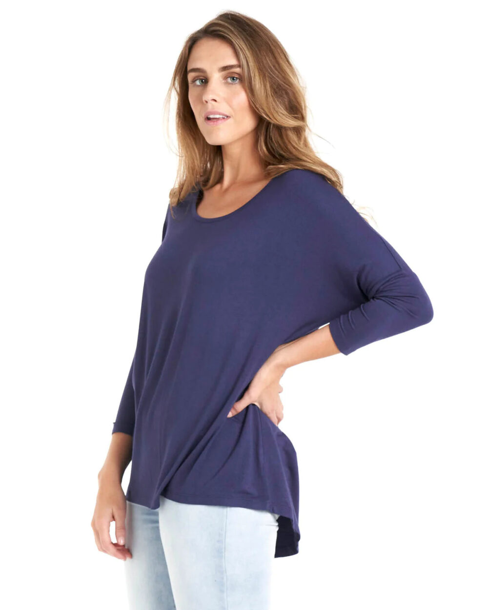 Milan 3/4 Sleeve Top - Navy - Image 3